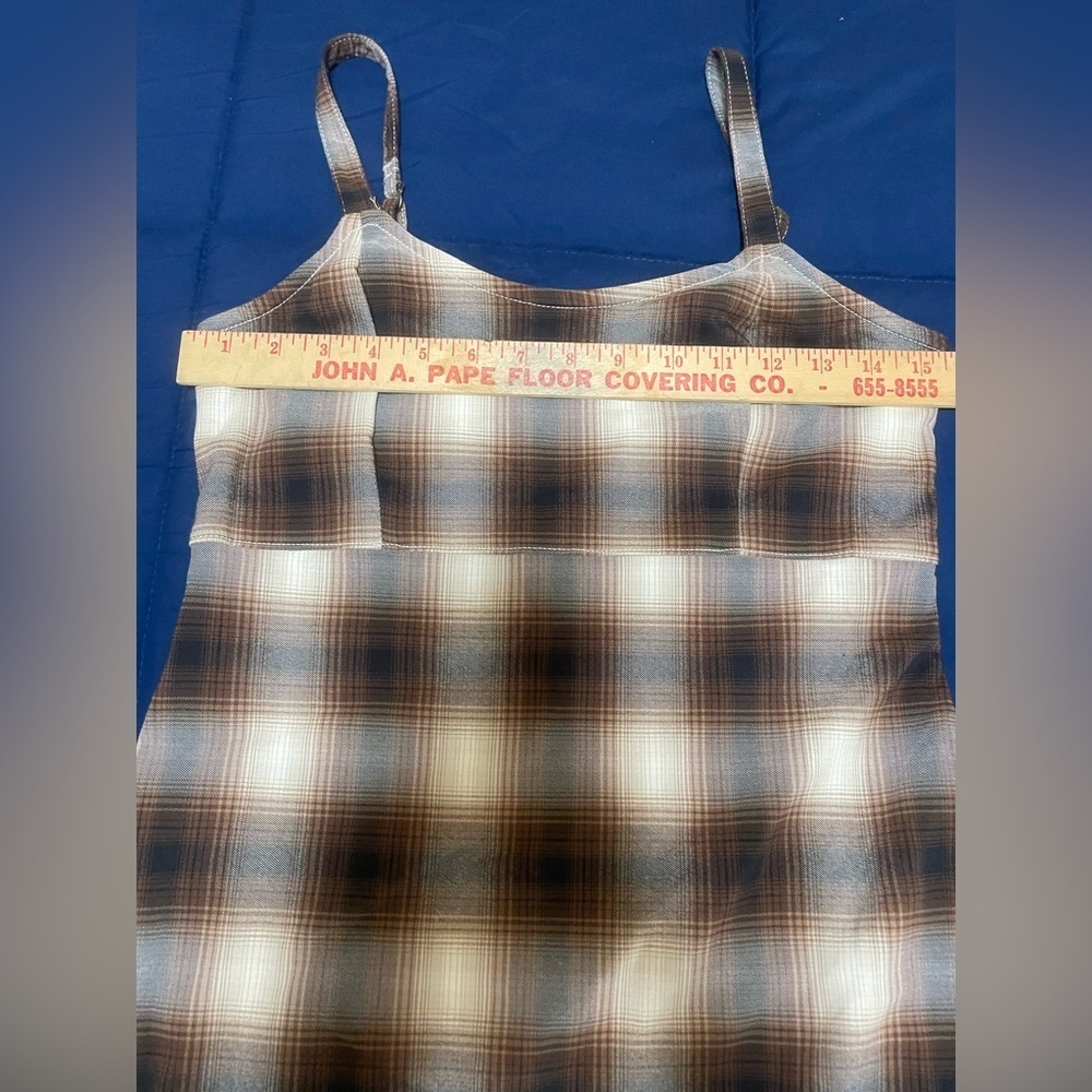 Hollister Plaid Preppy Brown Empire Waist Jumper Dress Size Medium - Picture 4 of 11